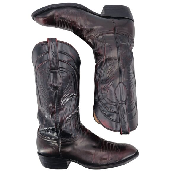 Lucchese Classics Black Cherry Goat Leather Cowboy Boots Mens 10D French Toe - Picture 7 of 14